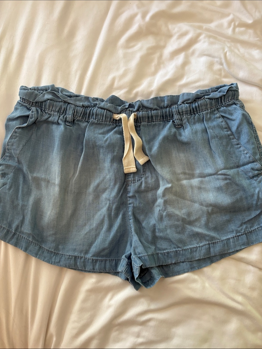 Harlow Blue Drawstring High-Waist Linen-Blend Shorts